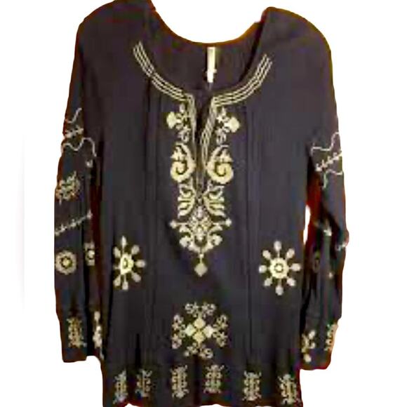 Anthropologie Monoreno Cross-Stiched Tunic, Boho, festival, Hippie Blue/White, M - Picture 3 of 10